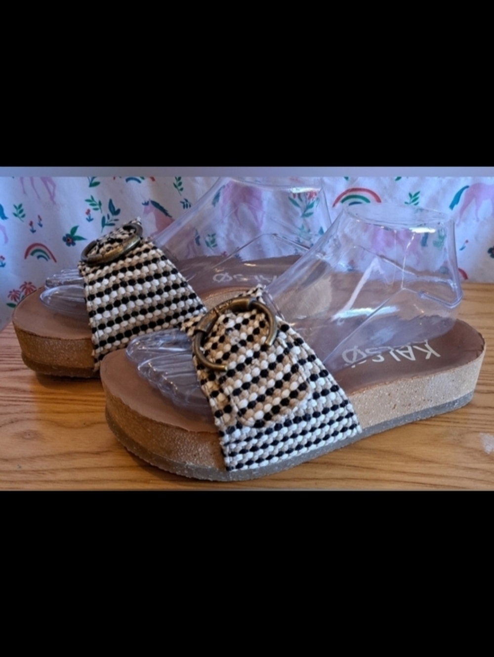 EUC Kalso Sway Navy & Beige Neutral Boho Casual Platform Sandal Shoe SZ 6